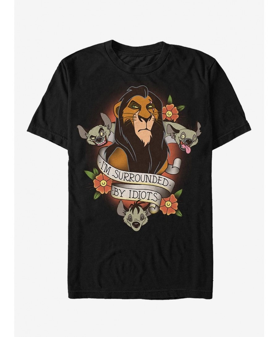 Hot Sale Disney Lion King Scar Surrounded By Idiots Tattoo T-Shirt $6.31 T-Shirts