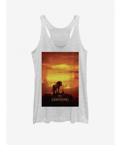 Sale Item Disney The Lion King 2019 Pride Rock Poster Girls White Heathered Tank Top $9.32 Tops