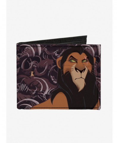 Best Deal Disney The Lion King Scar Pose Elephant Graveyard Bones Bifold Canvas Wallet $8.99 Wallets